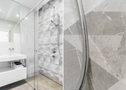 Biało-szara łazienka z prysznicem - Dragon Art