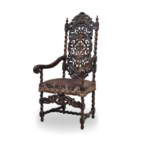 Klasyczne rzeźbione krzesło stylizowane 19 wiek styl Jacobean