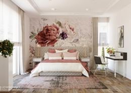 Rożowy akcent w jasnej sypialni