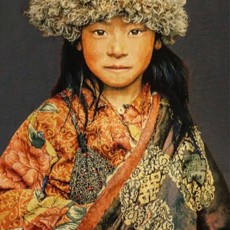 Gobelin Tibetan Child blaugrau Thomas Albrecht